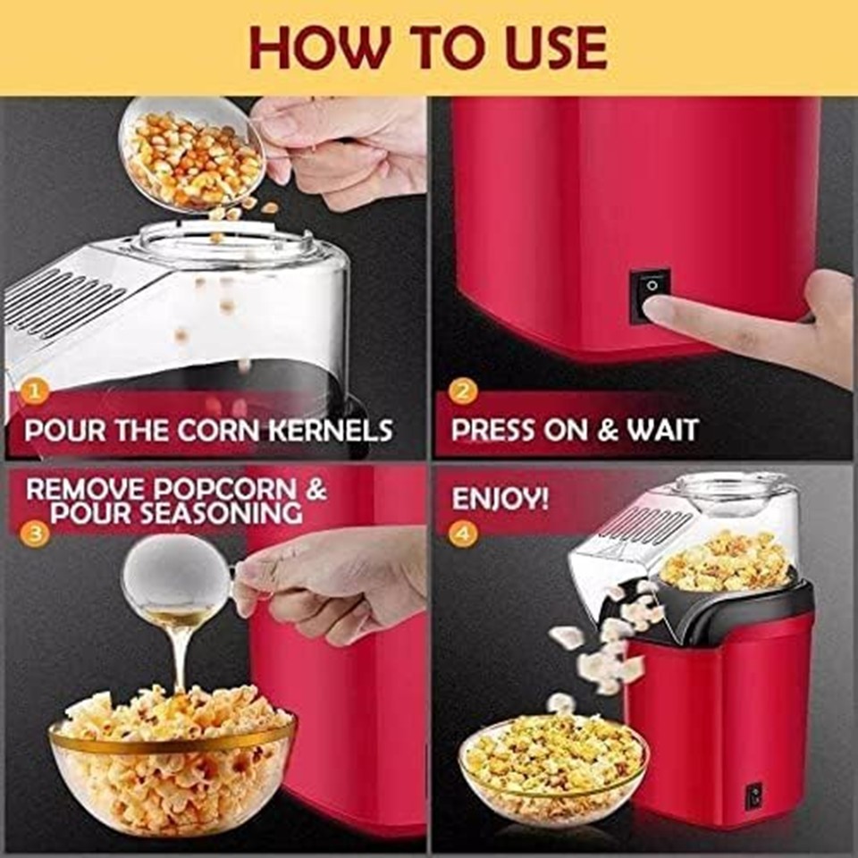 Electric Popcorn Maker 1200W 2.5L – Red