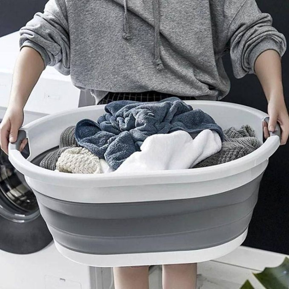 Collapsible Silicone Wash Basin – White×Gray