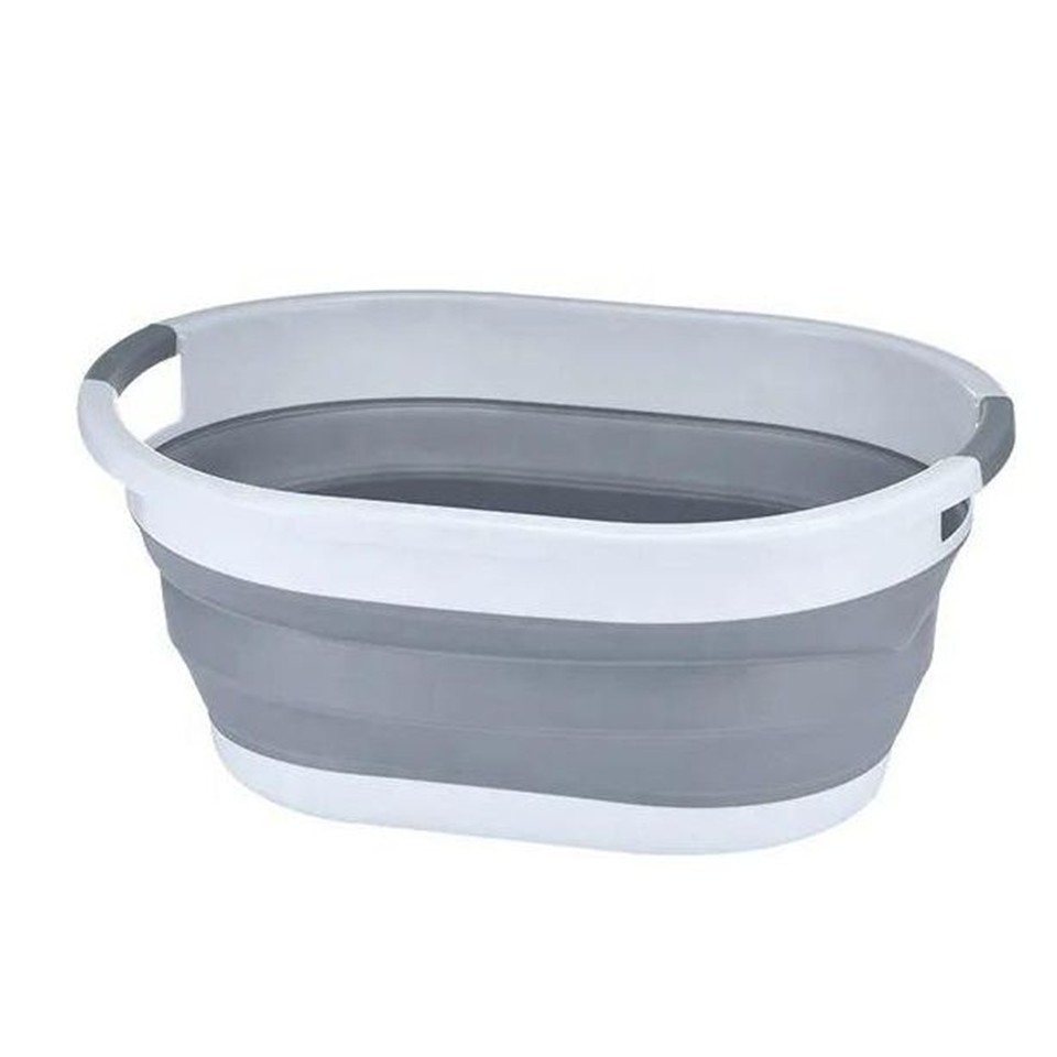 Collapsible Silicone Wash Basin – White×Gray