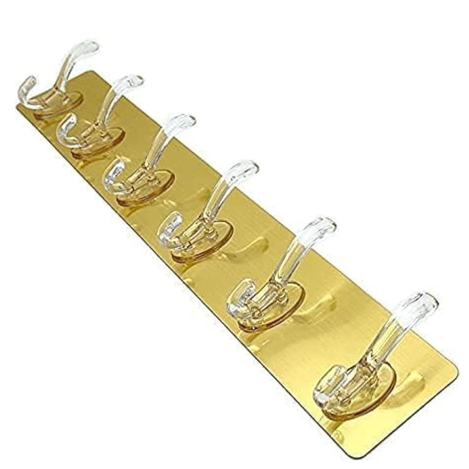 Adhesive Wall Hook Rack with 6 Hooks – Gold