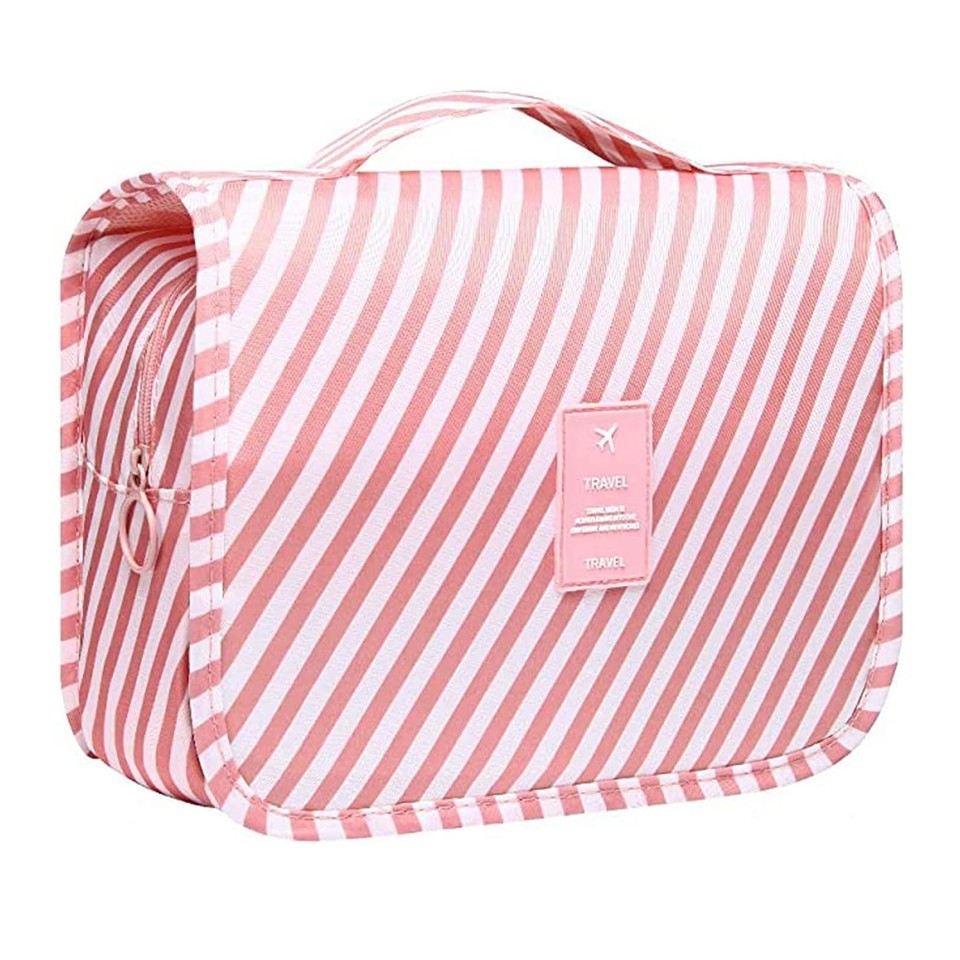 Water-Resistant Foldable Cosmetic Organizer Bag – Pink