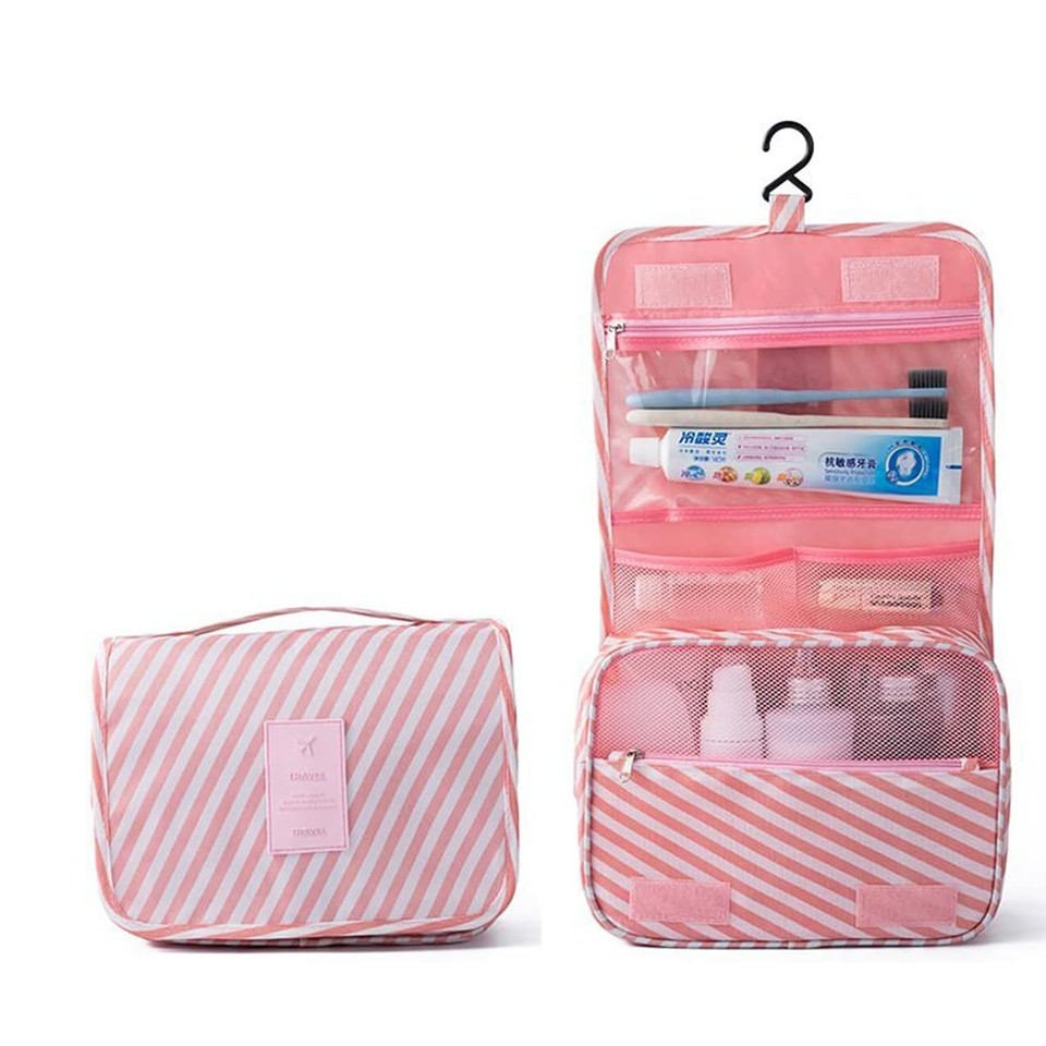 Water-Resistant Foldable Cosmetic Organizer Bag – Pink