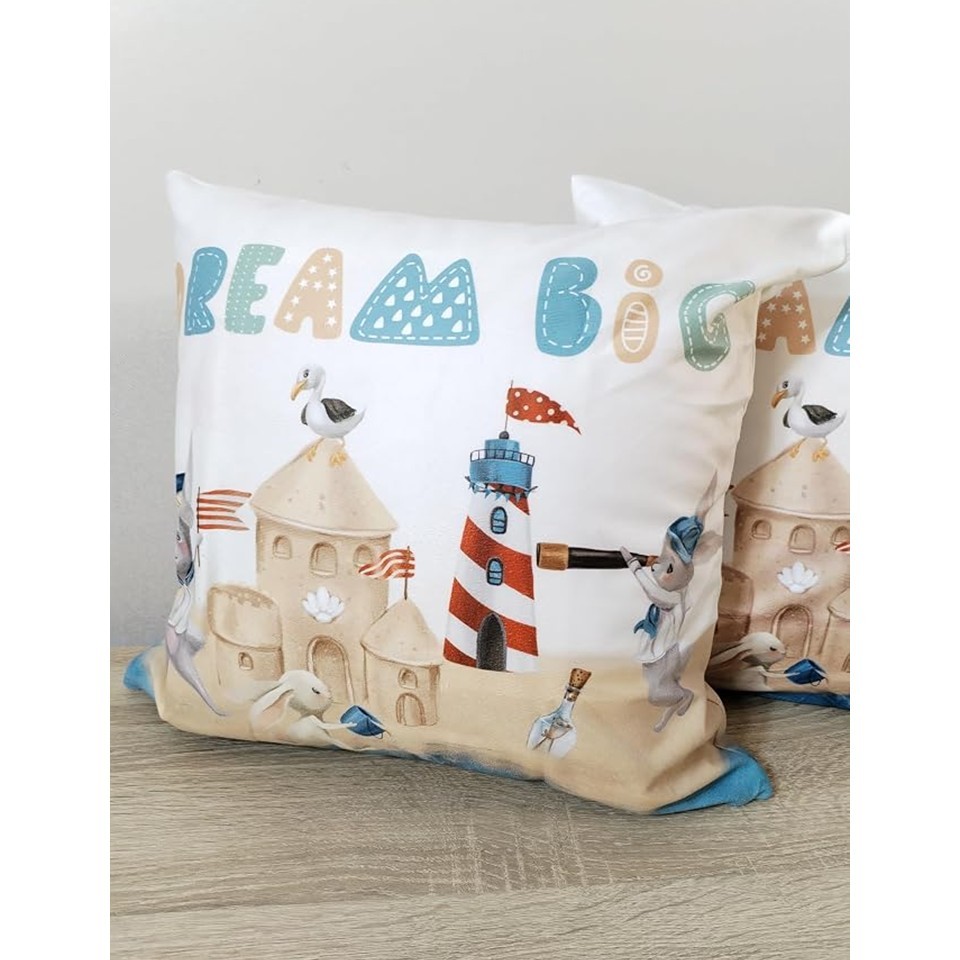 Decorative Cushion Cover with Beach Print for Kids – Multicolor