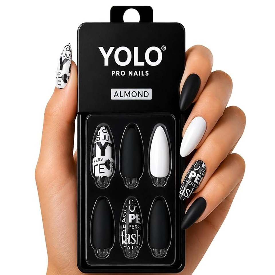 YOLO Pro Nails Press-On Nails – Black × White