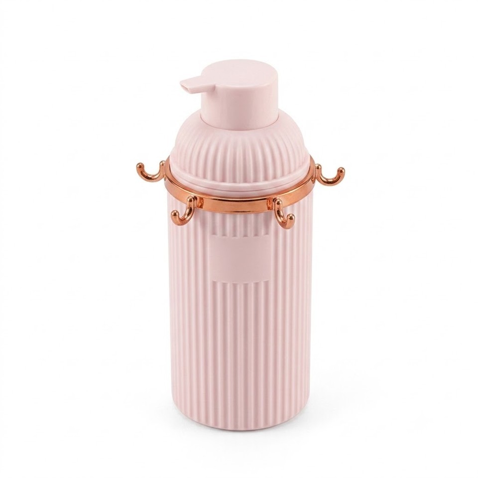 Soap Dispenser with Brush and 6-Hook Holder – Light Pink