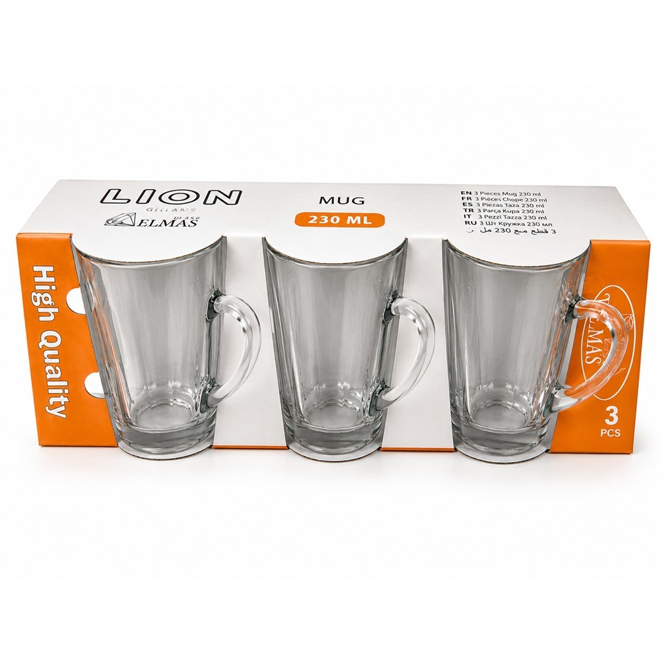 Lion Glass Mug Set – 3 Pieces
