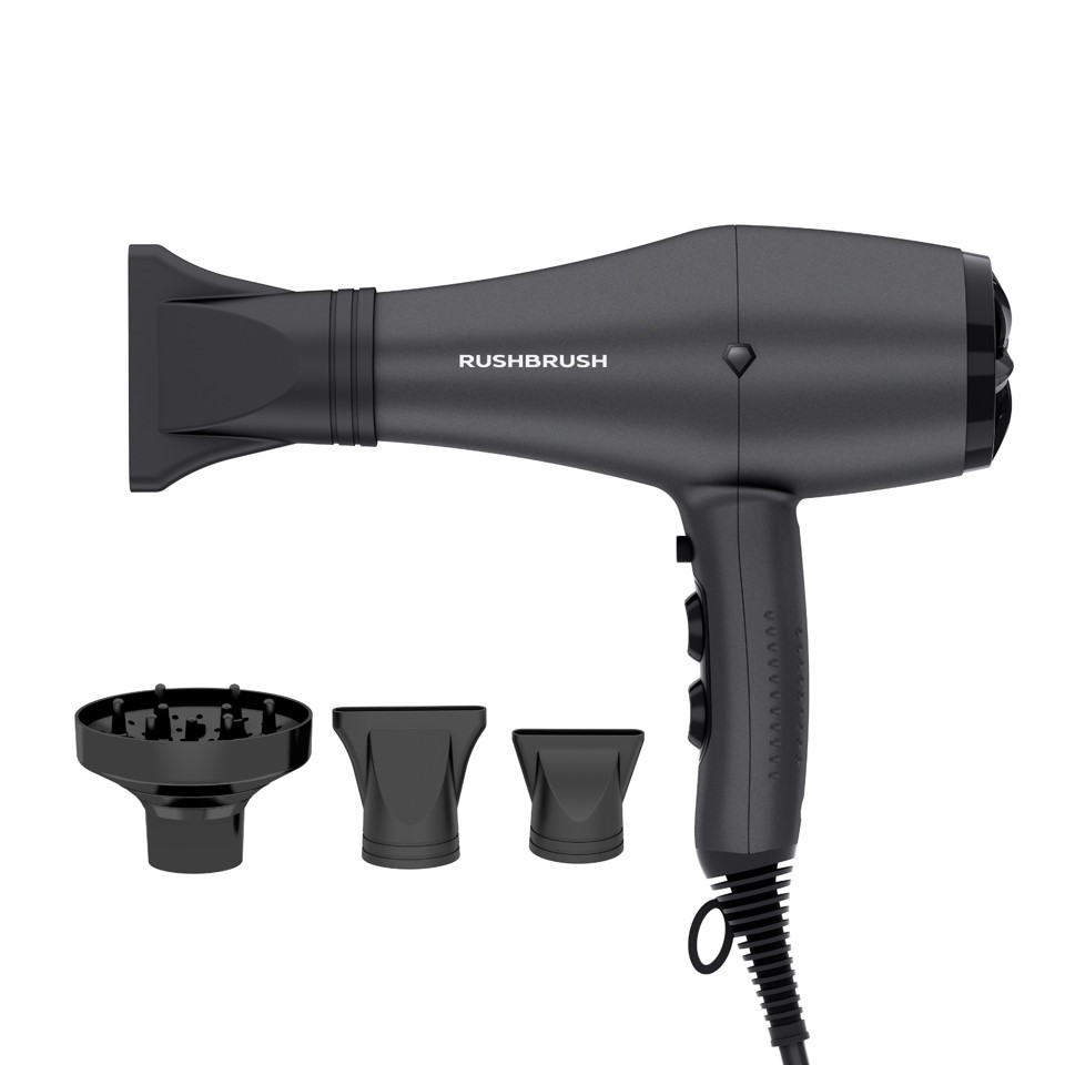 Rush Brush D3 Turbo Hair Dryer, 2600 Watt - Black