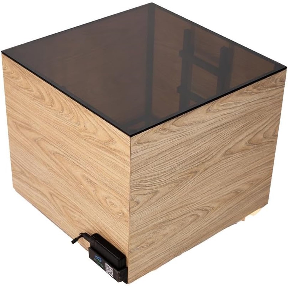 Infinity Charging Table with Lighted Mirror for Wood Rest - Beige