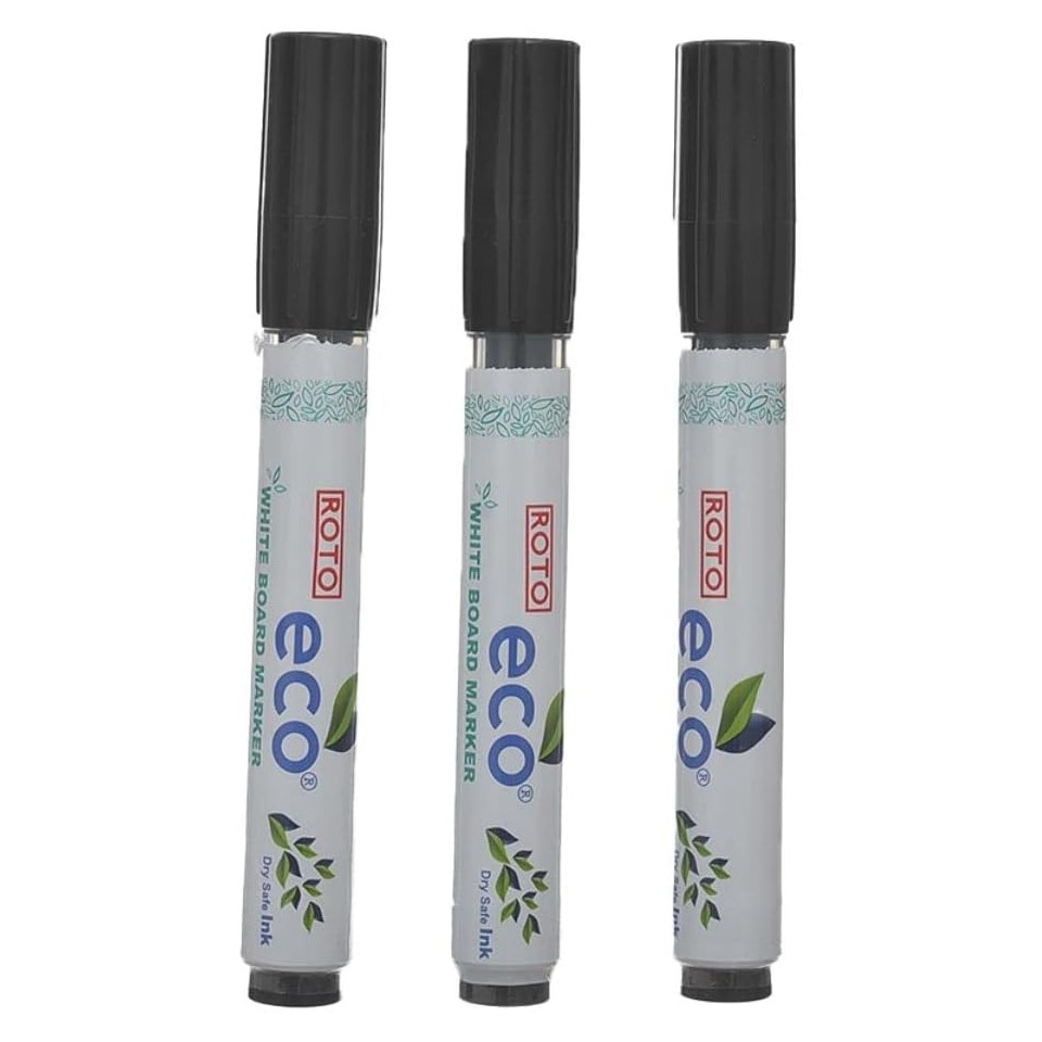 Roto Eco White Board Marker Dry Safe Ink Pack Of 3 Markers - Black