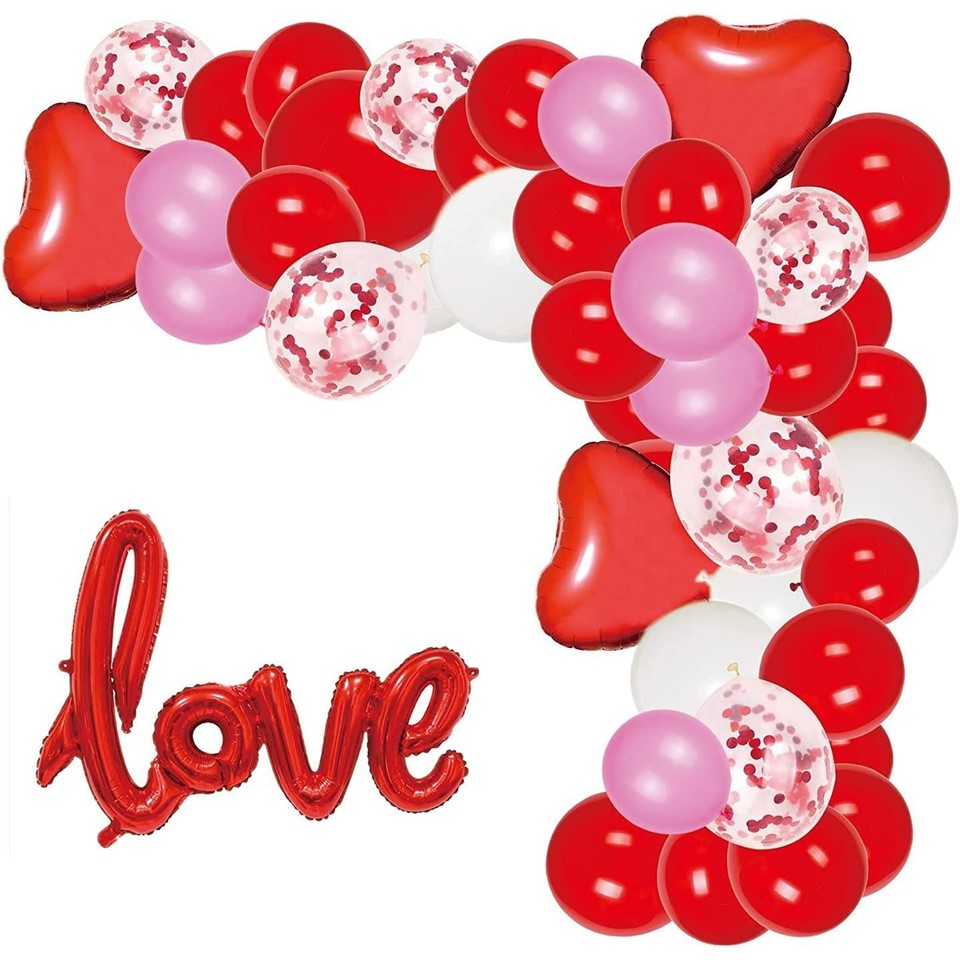 Valentines Day Balloons Arch Valentine Balloons Heart Shape Balloons for Valentine's Day - 95 PCS