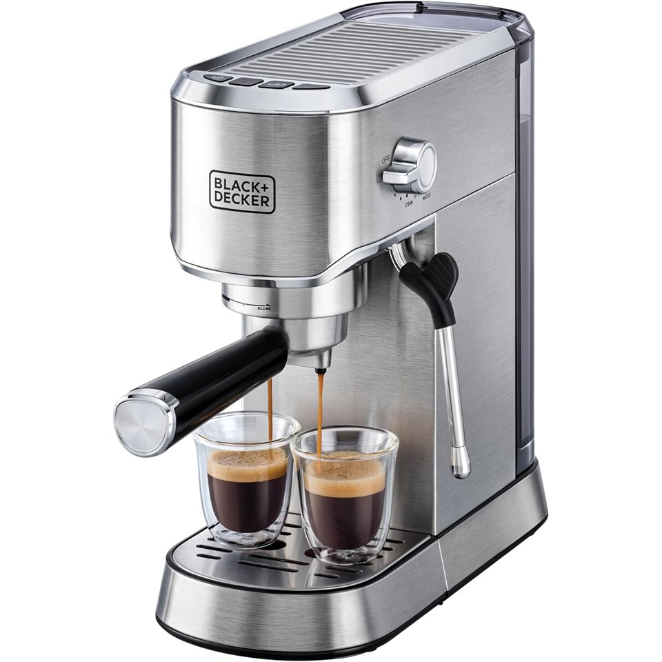 Black And Decker Espresso Machine, 1 Liter, 2 Cups, 1450W, Silver - ECM150-B5