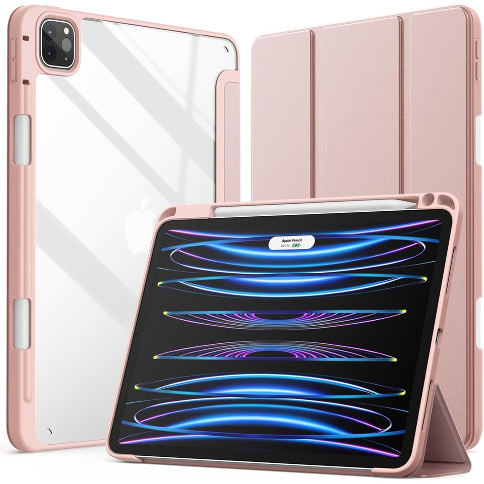 Jetech Case for IPad Pro with Pencil Holder Clear Transparent Back Cover - Rose Gold