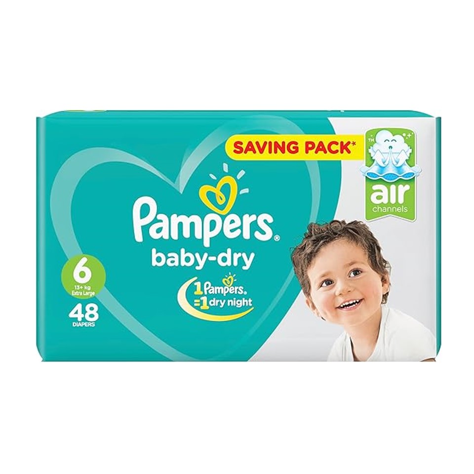 Pampers Baby Dry Taped Diapers Cotton, Size 6, 48 Diapers