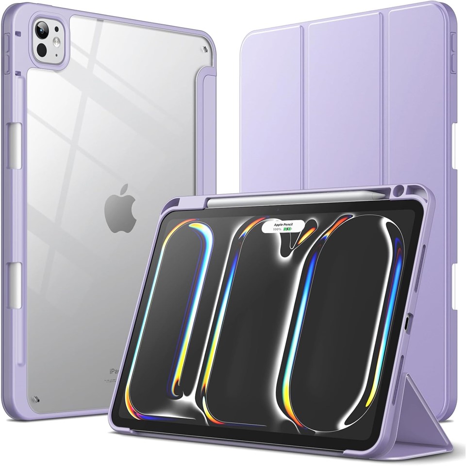 Jetech Case For IPad Pro With Pen Holder Transparent Back Stand Cover - Purple