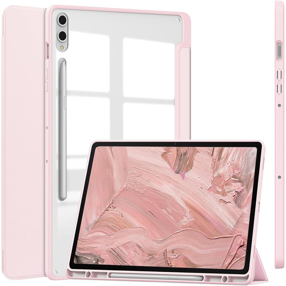 Ninki For Samsung Galaxy Tab Case with Pen Holder Clear Back Cover - Pink