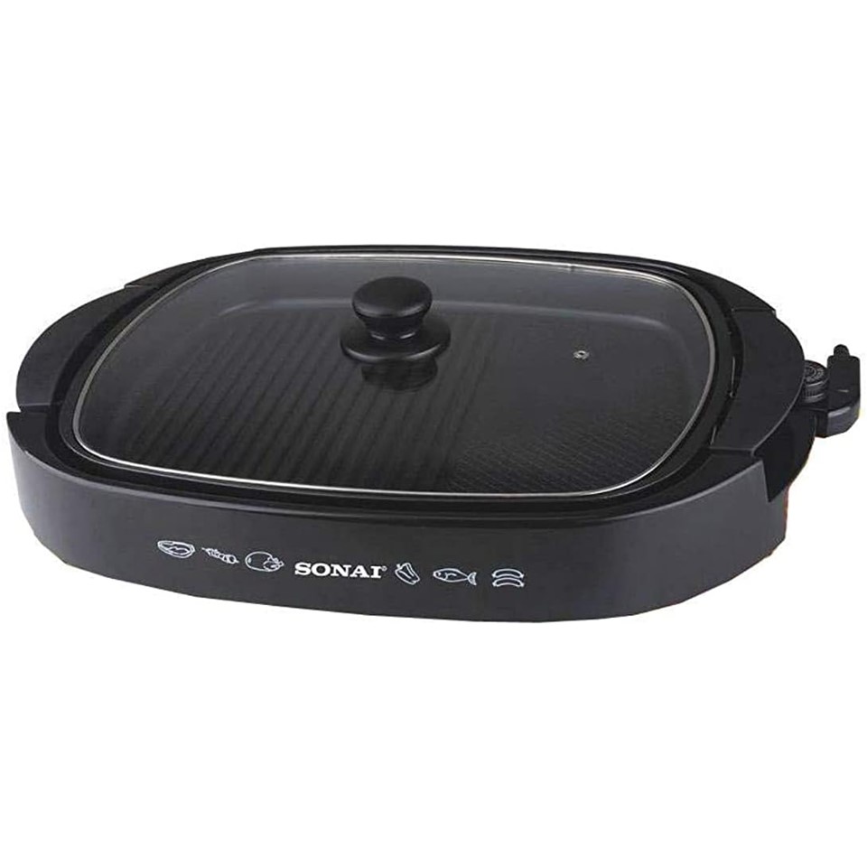 Sonai Electric Grill With Glass Lid 1500Watt, Black - SH-610