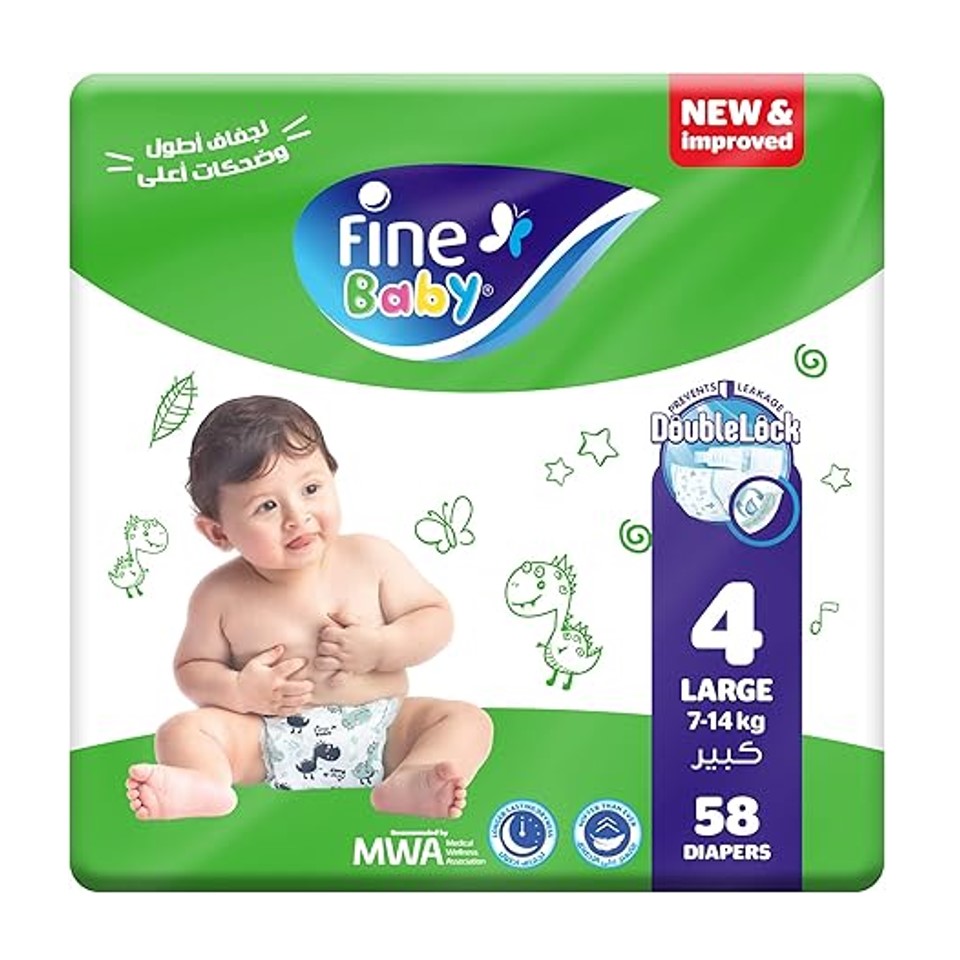 Fine Baby Diapers Size 4 58 Diapers Large, 7-14 kg