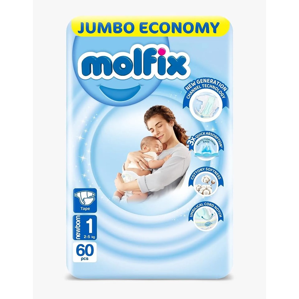 Molfix Diapers size 1 for New Borns 2-5 kg, 60 Diapers