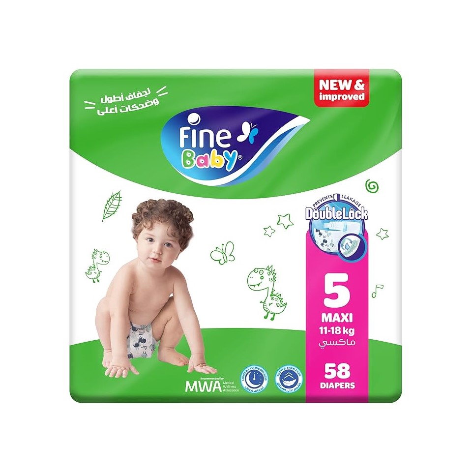 Fine Baby Diapers Size 5 Maxi, 11-18 kg, 58 Diapers