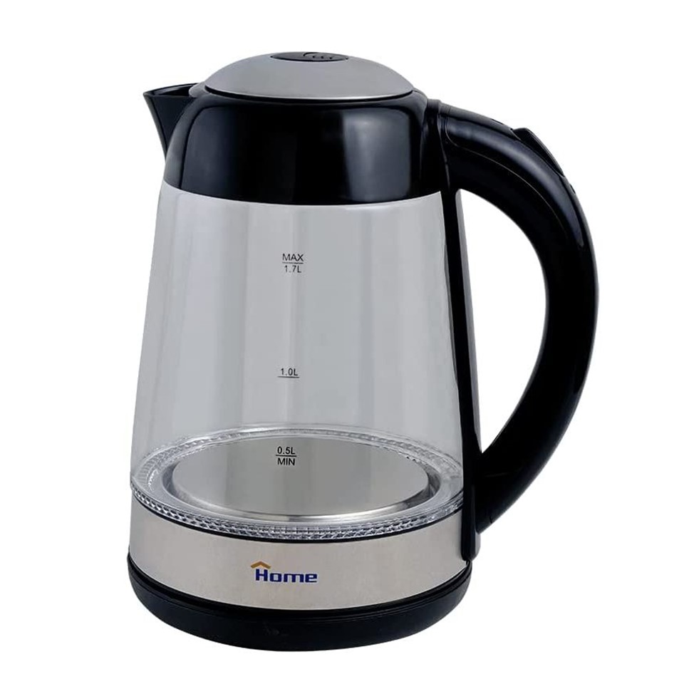 Home Electric Glass Water Kettle 1.7 Liter, 1850 Watt, Transparent And Black - ND1007