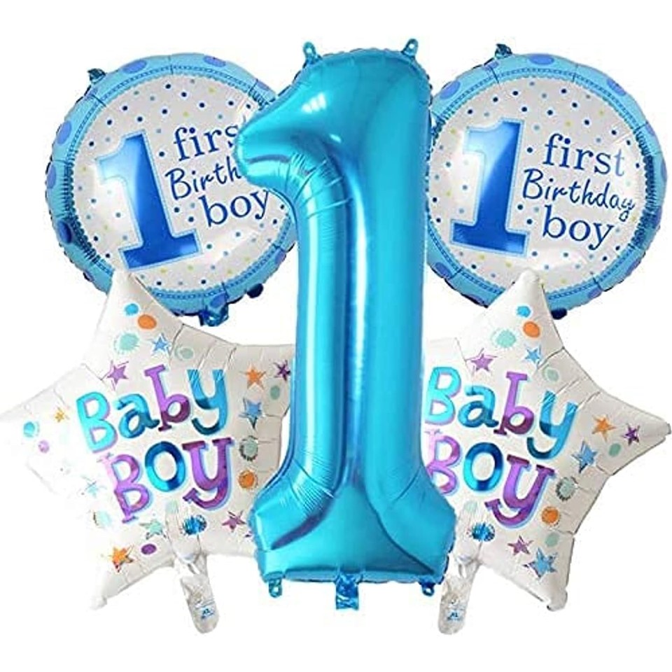 Baby First Birthday Balloons, 5 Pieces - Blue