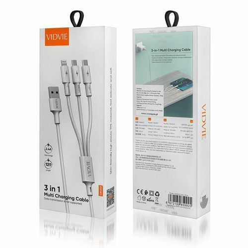 Vidvie USB Cable 3 In 1 - Lightning + Micro + Type C - 120 Cm - VIDVIE CB4003 - WHITE