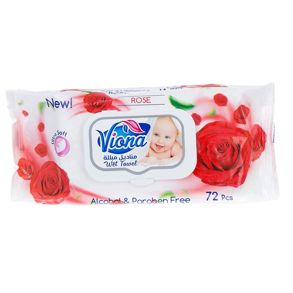 Viona Tag Wet Wipes Ultra Soft Rose - 72 Pieces